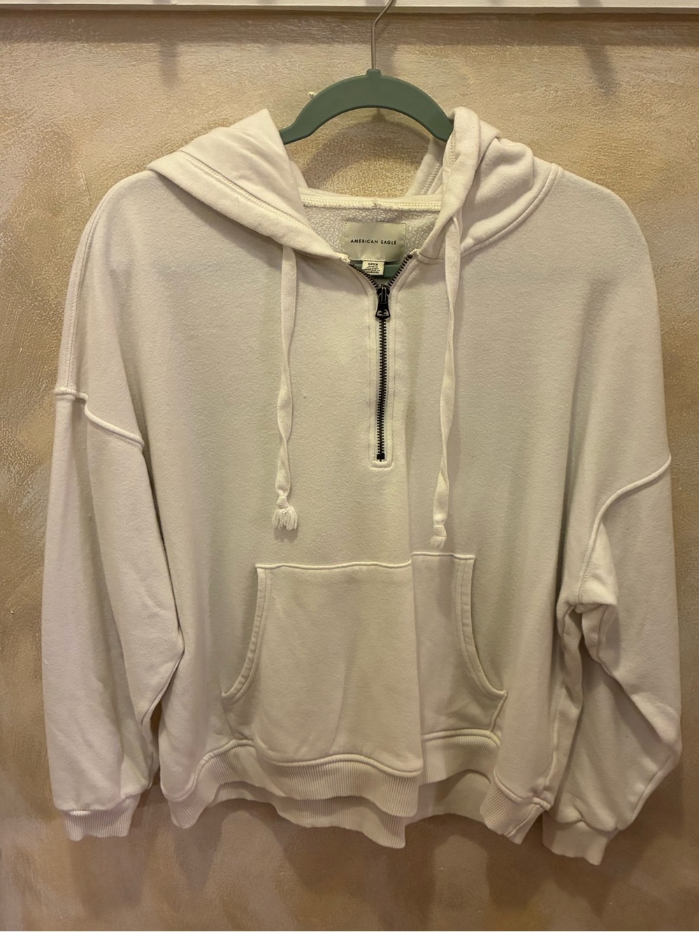 Women’s American Eagle White Oversized Half-Zip Hoodie Size Small